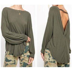 Free People Women's Shimmy Shake Dark Green Ribbed Oversized Top V Back Size XS